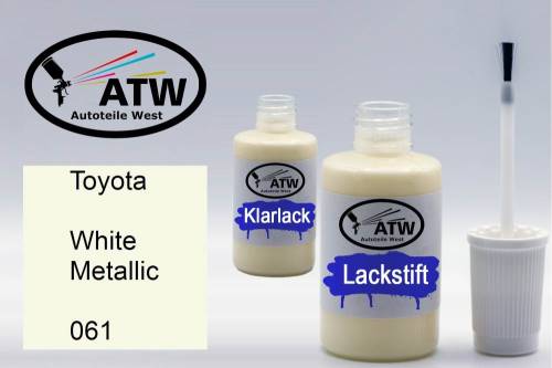 Toyota, White Metallic, 061: 20ml Lackstift + 20ml Klarlack - Set, von ATW Autoteile West.